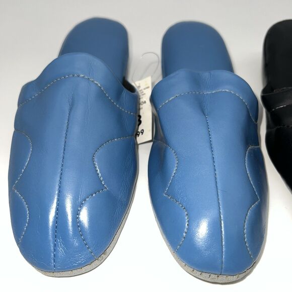 VTG 2 Pairs of Vegan Leather Wedge Heel Mules from 1980s Slip-On House Shoes-NOS - Picture 3 of 8